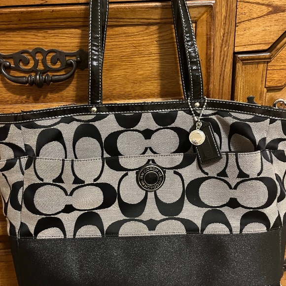 Coach Gray, Silver and Black Diaper Bag - Picture 1 of 14